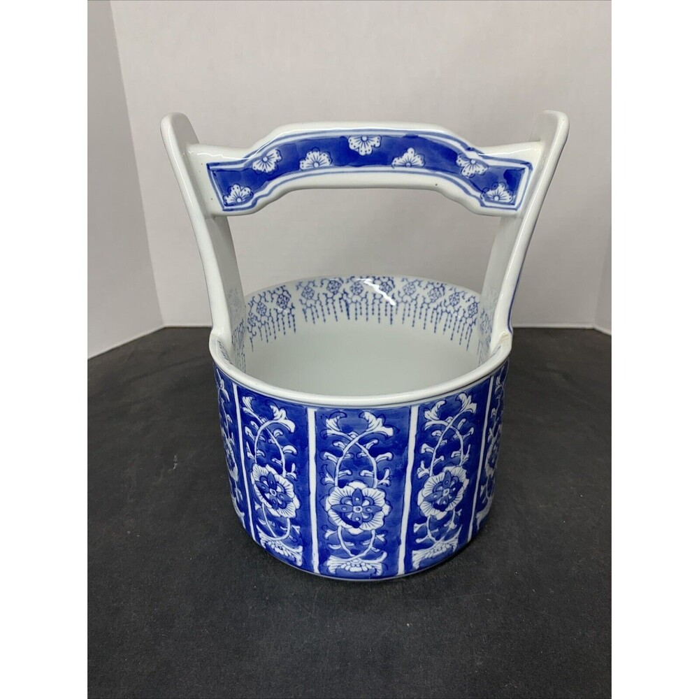 Large COBALT BLUE & WHITE BOMBAY CO Porcelain TEOKE Waterfall Teapot Vase Bucket